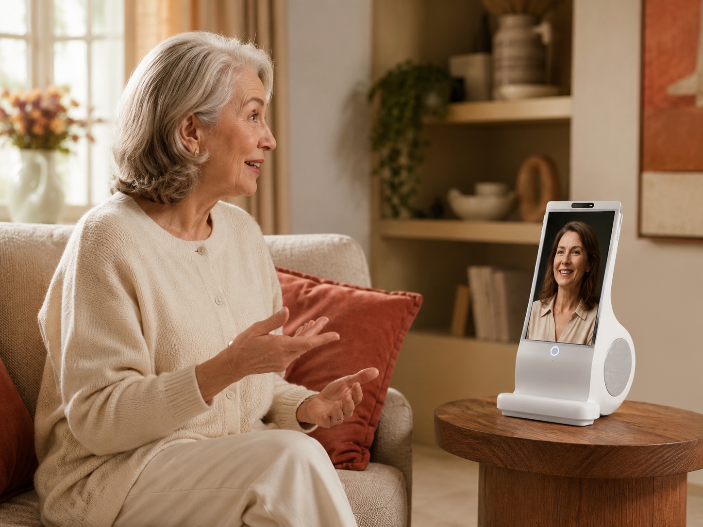 Older adult speaking with Euvola AI companion