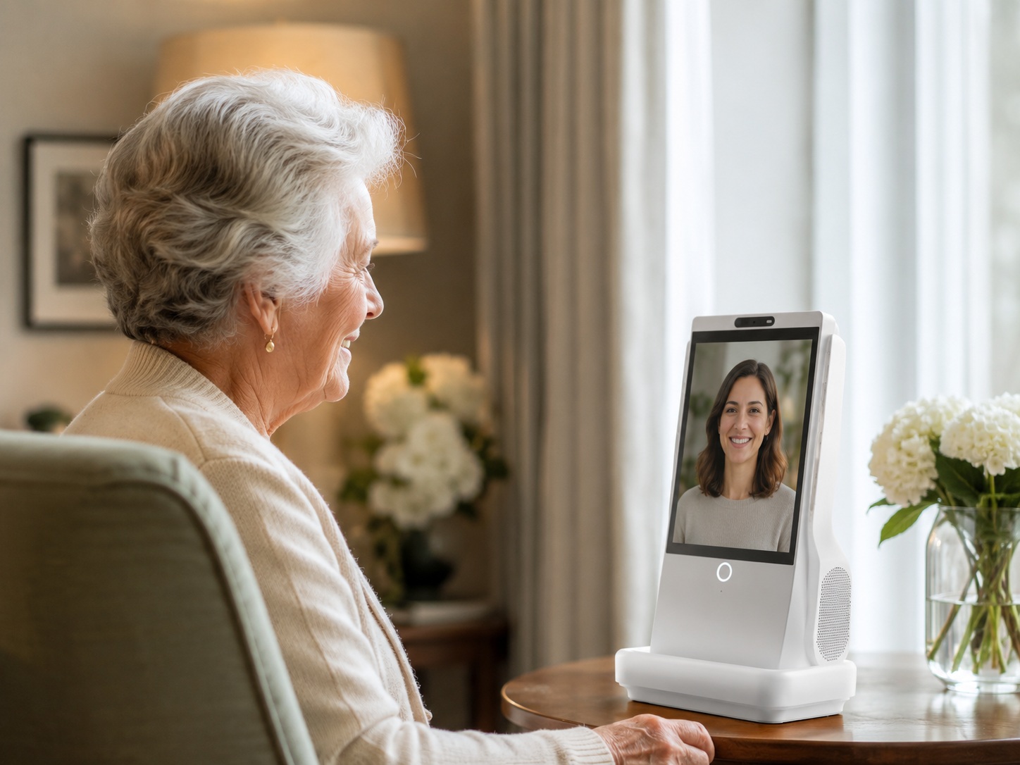 Older adult using Euvola in senior living setting